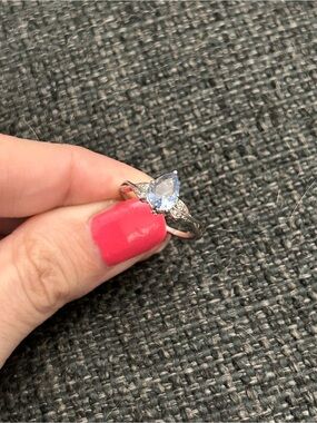 Sterling Silver Ring with Light Blue Pear-Cut Stone Size 6